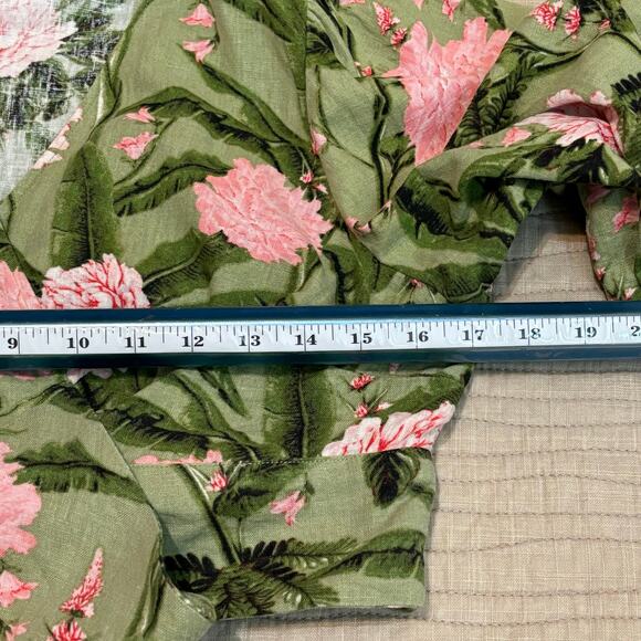 Agua Bendita Linen Blend Green Floral Crop Top Women’s XXL - Picture 4 of 7